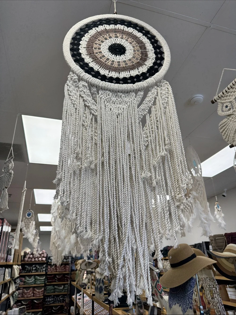 Handmade White Macramé Wall Hanging with Neutral Mandala